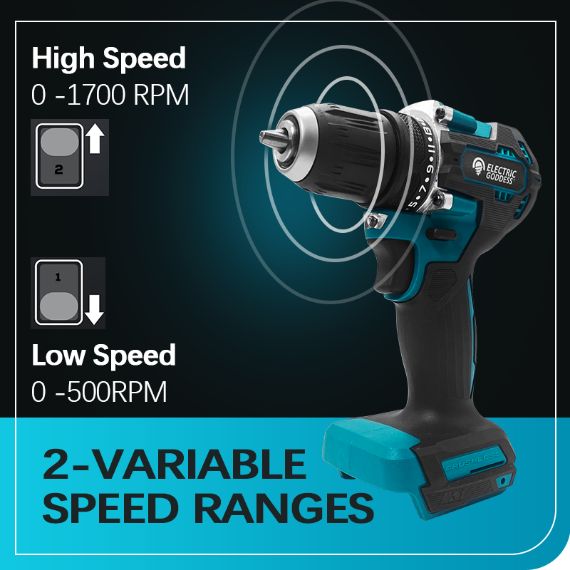 Taladro inalámbrico de 1/2 pulgada y 1700RPM, taladro percutor compacto, motor sin escobillas, accionamiento eléctrico de litio, adecuado para batería Makita de 18V