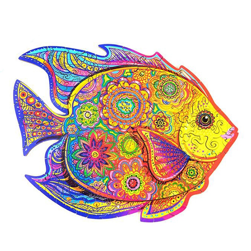 Kids Animal Wooden Puzzle for Adults Children Wood DIY Crafts Wolf Shaped Wood Decoration Puzzle Toys Educational Game Toys: Fish