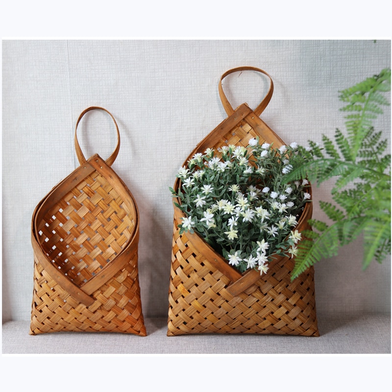 Haven vægmonteret blomsterkurv håndlavet kurv potte bambus rattan urtepotte hængende kurv fugle reden vægdekorationer