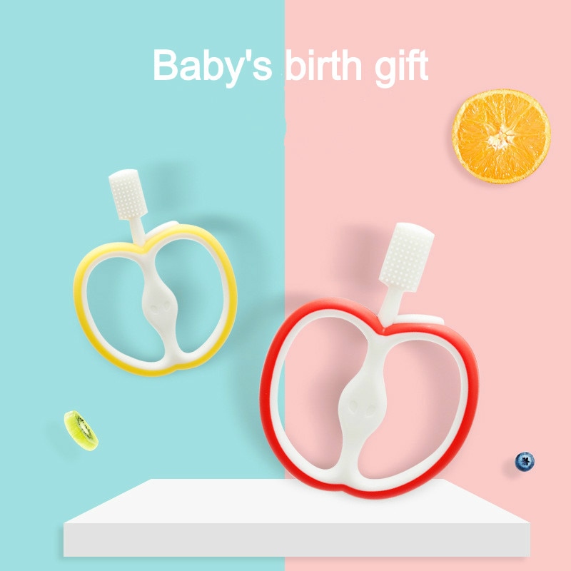 Baby Toothbrush Apple Teether Baby Training Silicone Teether Baby Soothing Clean Oral Teeth Toothbrush Support