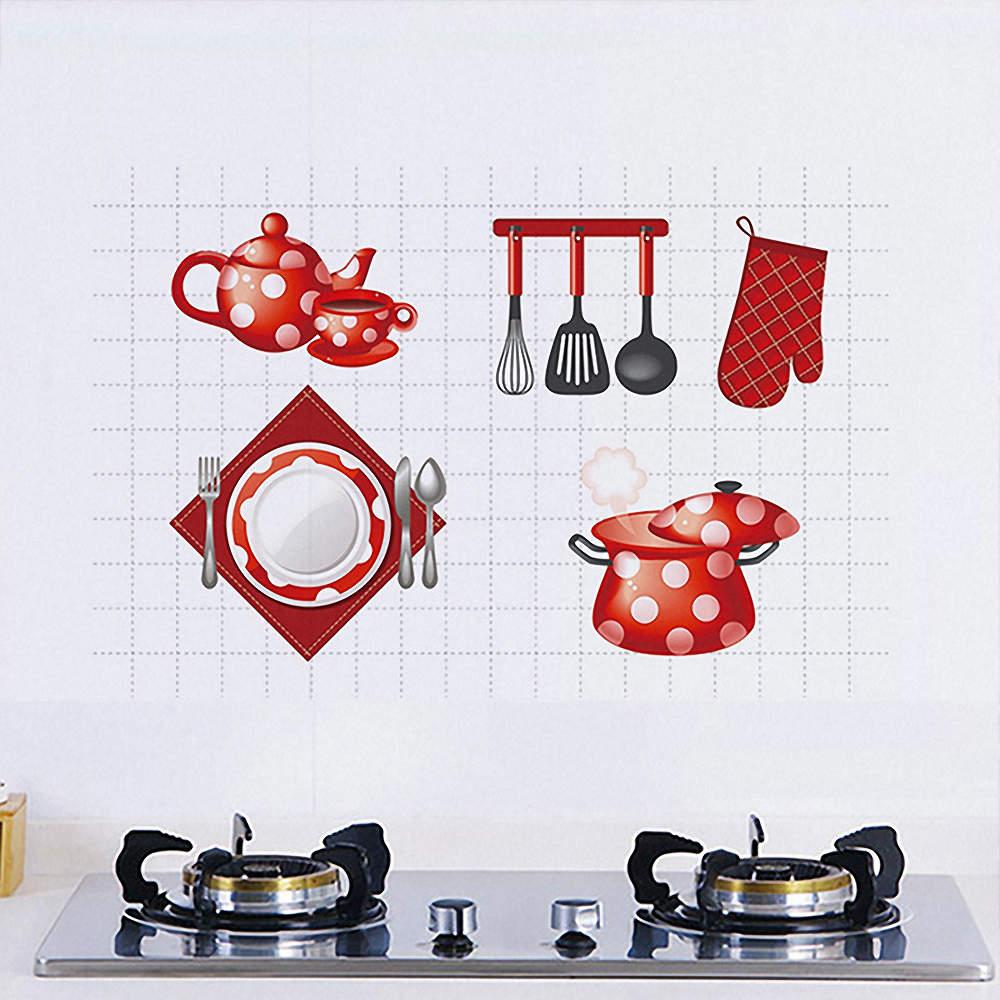 Kitchen Wall Stickers Aluminum Foil Self Adhesive Wall Decal Waterproof Oil Proof Murals Home Decor Room Decoration