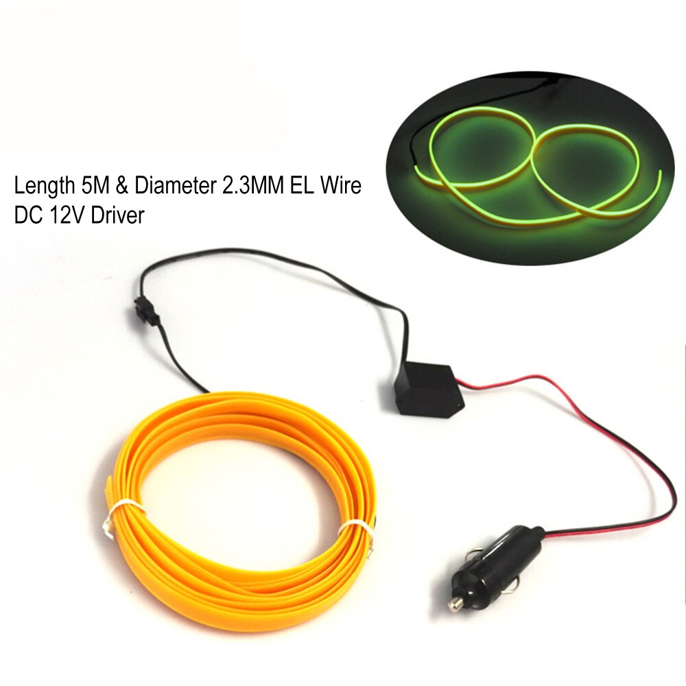 5M Glow EL Wire Cable with 12V Car Driver LED Neon Christmas Dance Party DIY Costumes Clothing Luminous Car Light Decoration