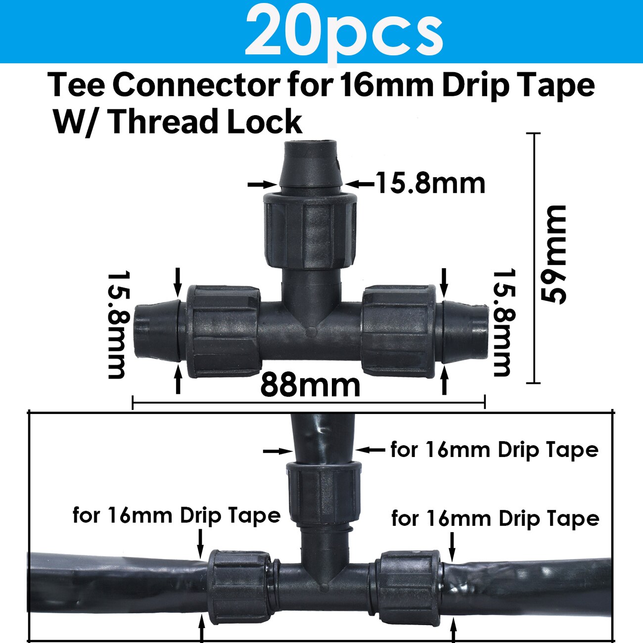 KESLA Garten 16mm 5/8&#39;&#39; Bewässerung Tropf Band Abschaltung Ventil Bewässerung Rohr Schlauch Gelenke Ellenbogen Tee Ende Stecker gewinde sperren Anschluss: KSL01-109-20Stck