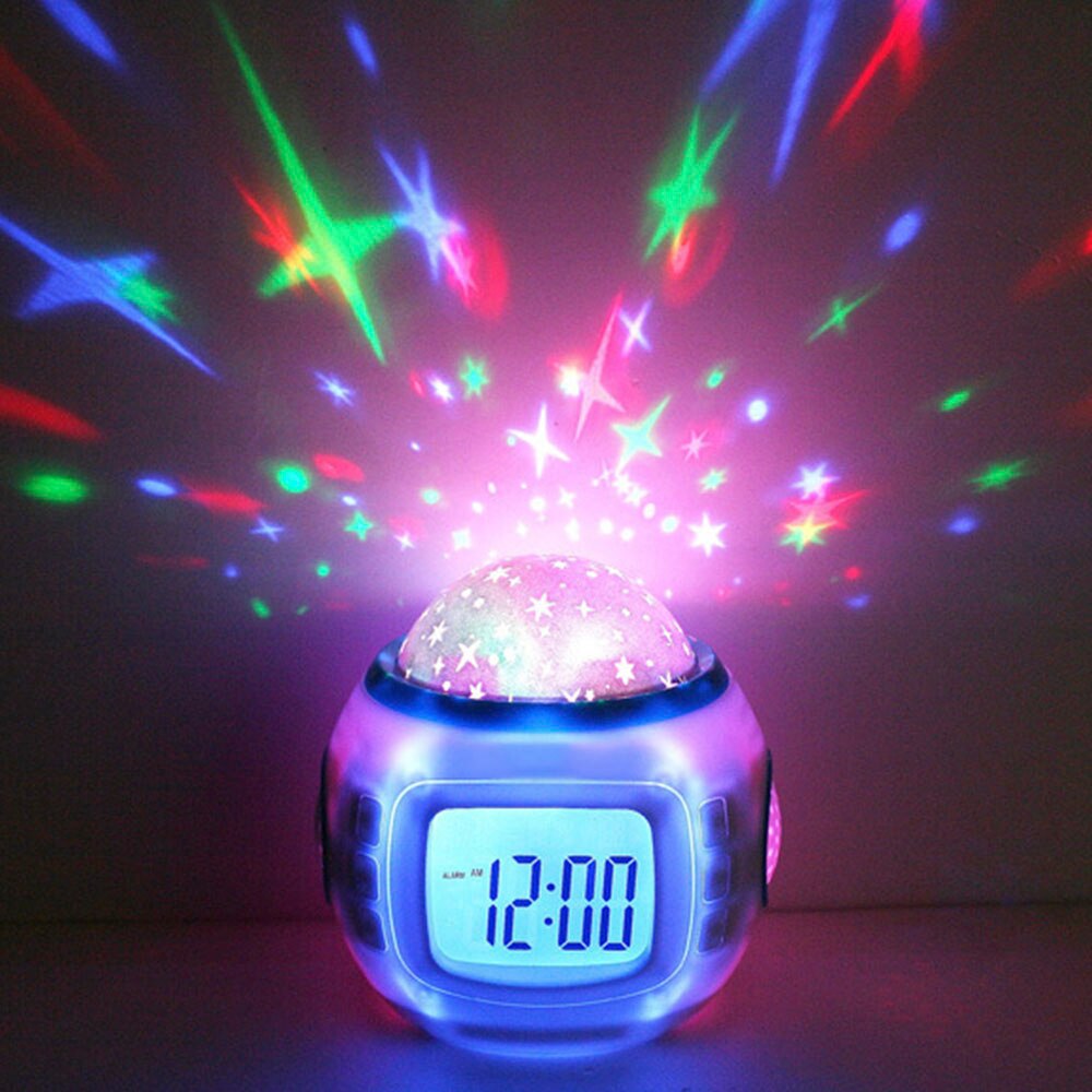Kleurrijke Nachtlampje Projector Lamp Star Sky Muziek Licht Multifunctionele Gloeiende Wekker Voor Baby Kamer Kinderen nachtlampje