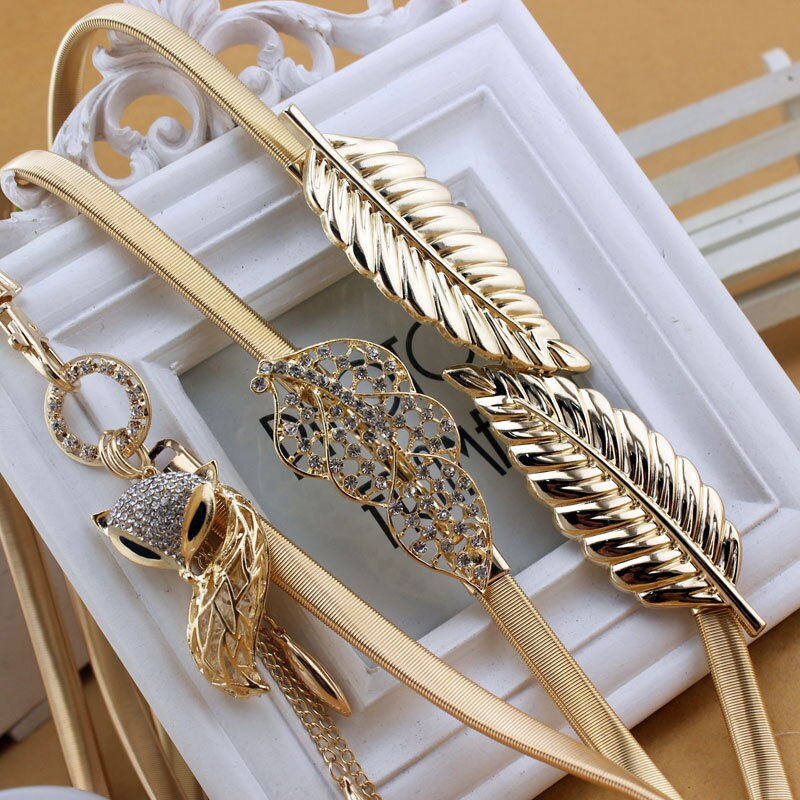 Cinturones de boda dorados y plateados de Metal, hebilla decorativa de zorro, cinturón elástico para novia, accesorios de boda, cinturón Formal para vestido