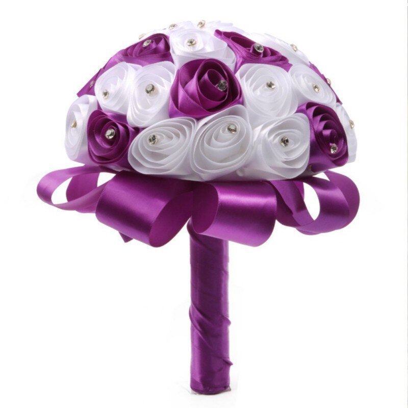 Beautiful White Crystal Roses Pearl Bridesmaid Purple Royal Blue Wedding Bouquet Bridal Artificial Silk Flowers Decoration #7: Z