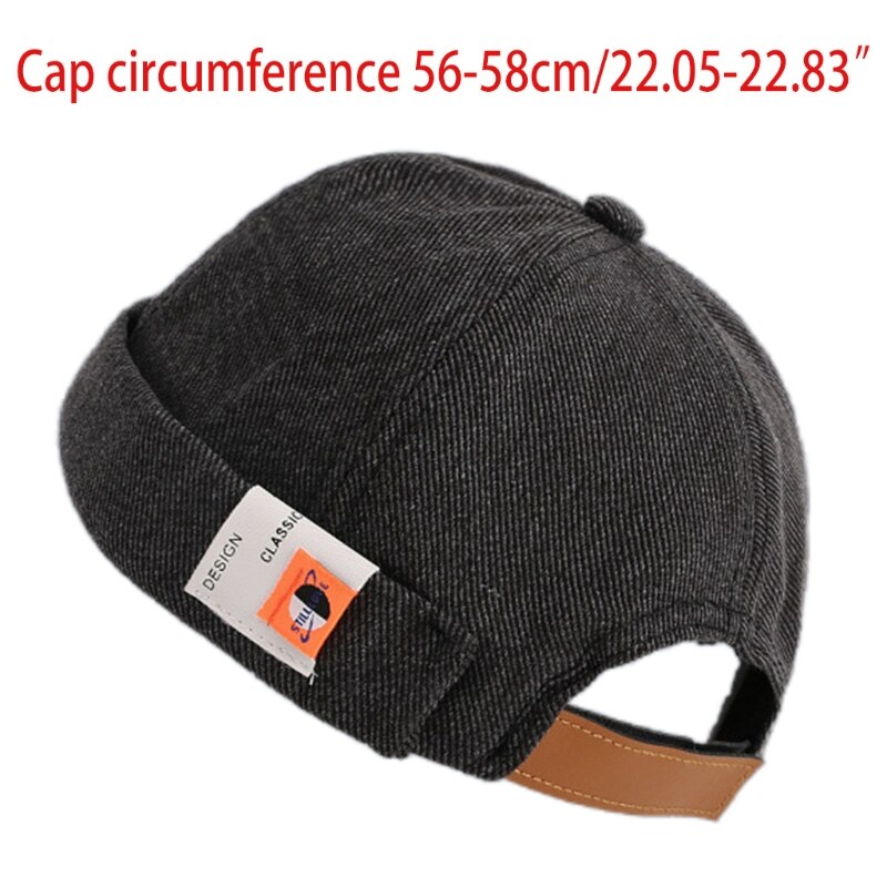 Retro Solid Color Beanie Docker Cap Rolled Cuff Brimless Label Hip Hop Skull Hat Y1AC
