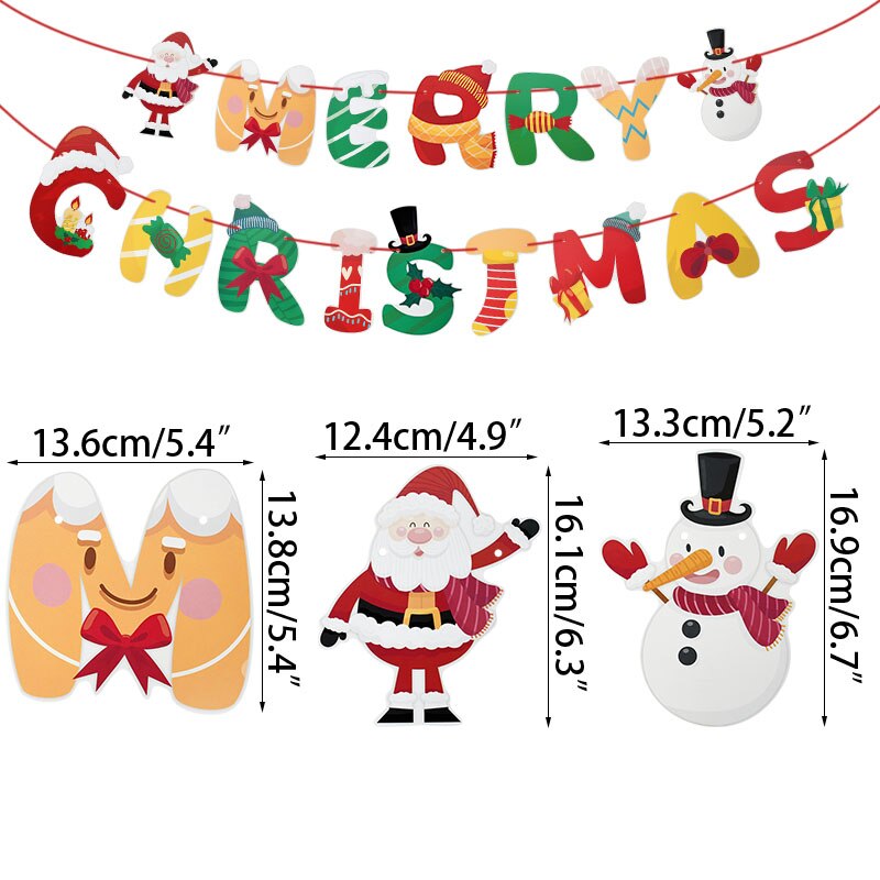1set Christmas Banner Paper Hanging Flags Cartoon Santa Claus Snowman Deer Xmas Tree Bunting Garland Merry Christmas Decorations: B05