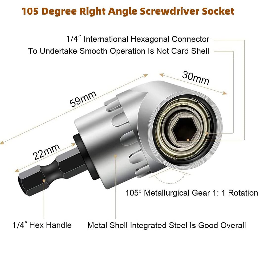 Drill Socket Adapter Converter For Impact Driver 105° Right Angle Drill Attachment Bit Impact Socket Adapter and Reducer Set