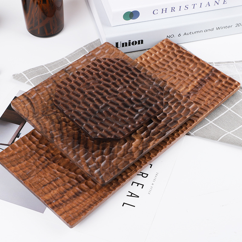 Wooden Black Walnut Tortoise Shell Tray Wooden Dry Bubble Tray Square Coaster Fruit Tray Japanese Style Tray