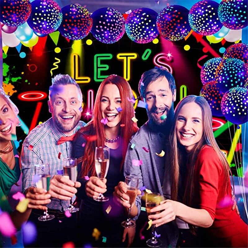 10PCS 12inch Latex Fluorescent Balloon Dots Love Heart Star Decor Balloon Glow In Blacklight Birthday Wedding Theme Party Decor