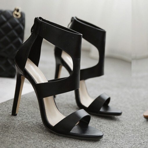Women Summer thin high Heels 9cm zipper Pointed Toe Gladiator sandals Office Party wedding Shoes: Black / 40