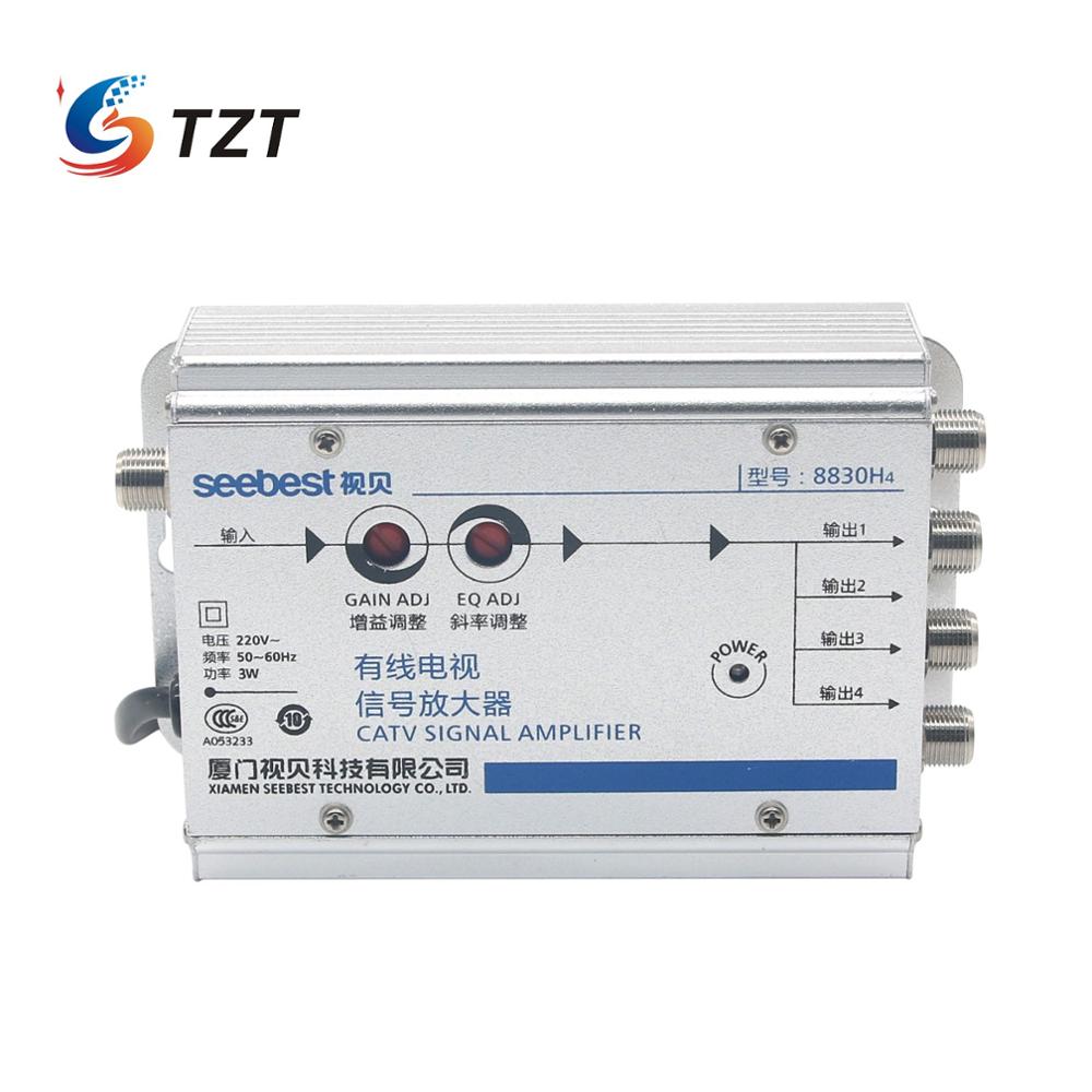 Tzt Seebest 8830H4 Catv 1 In 4 Out Catv Versterker 30db Verstelbare Kabel Tv Signaal Versterker 45-860Mhz 2W