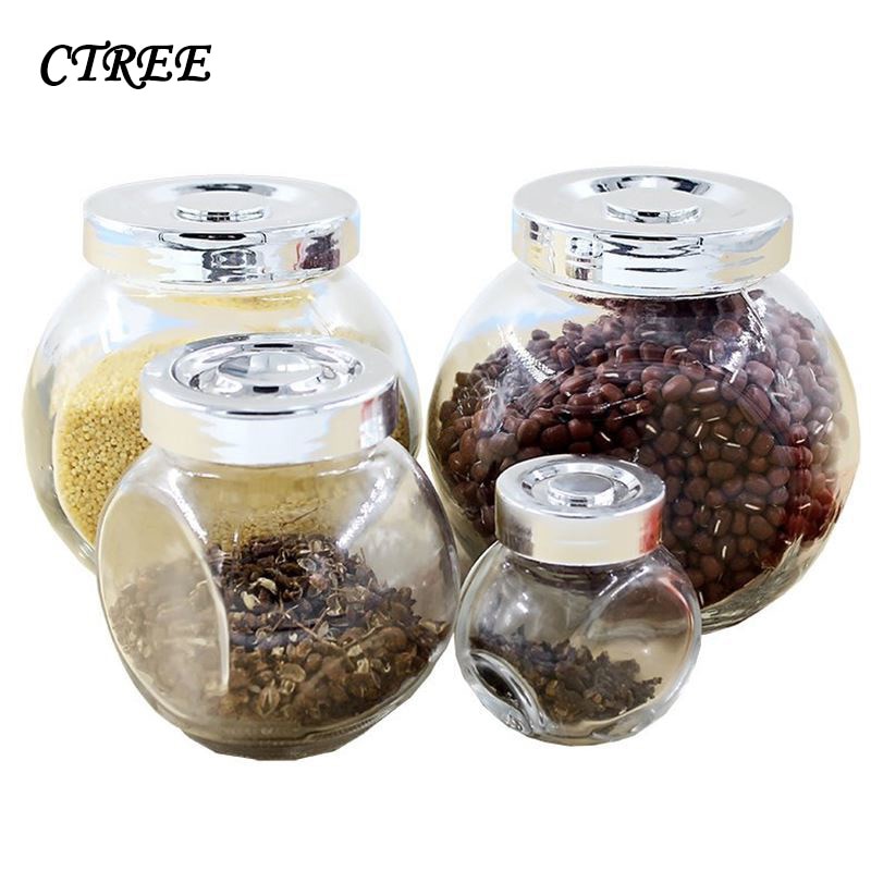 CTREE Keuken Opslagtank Kruiden Jar Glas Roterende Kruiden Fles Spice Zout Peper Kruiden Keuken Accessoires C743