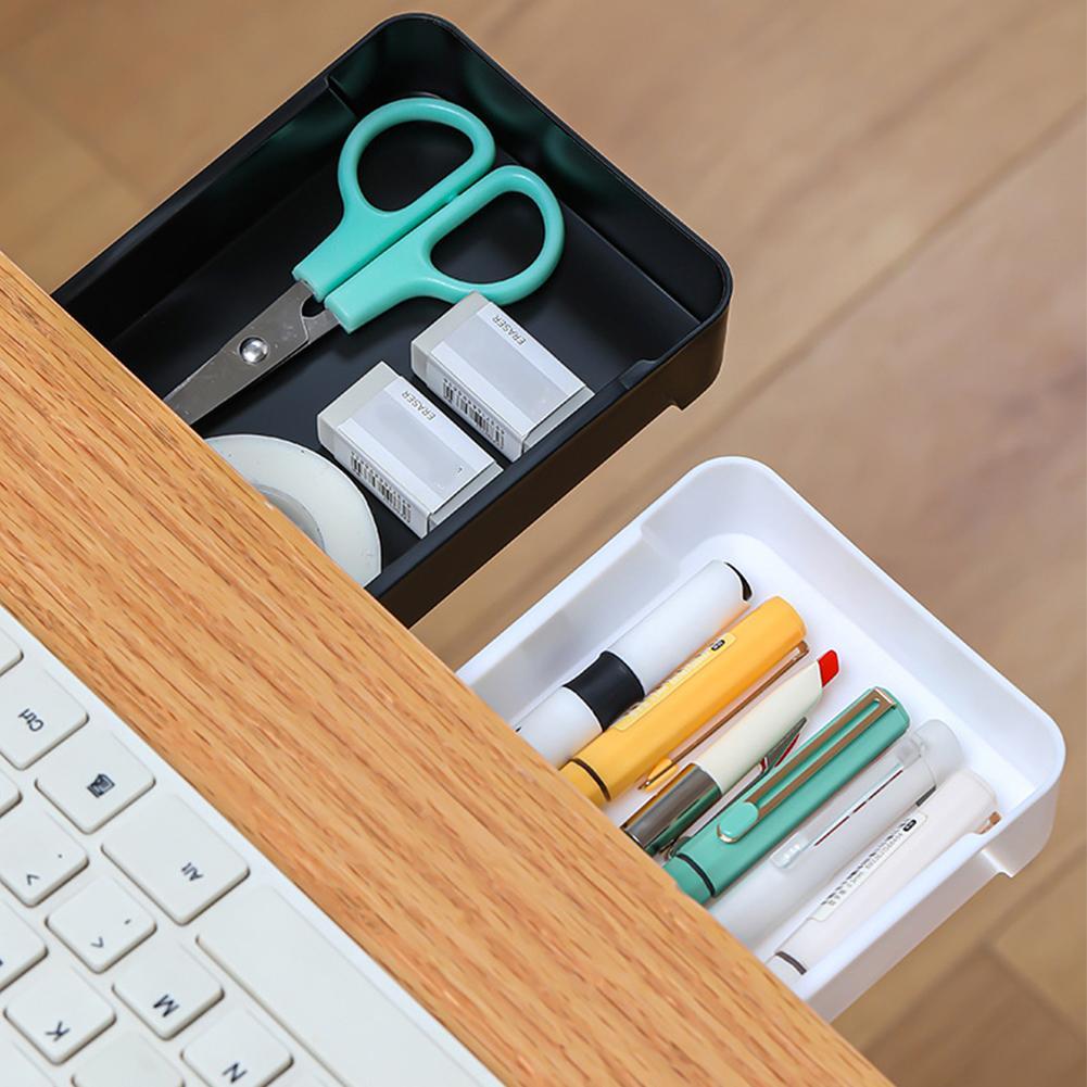Self Stick Pencil Tray Under Desk Drawer Storage Box Hidden Stationery Organizer Stand For Pens Office Home Storage Organizer