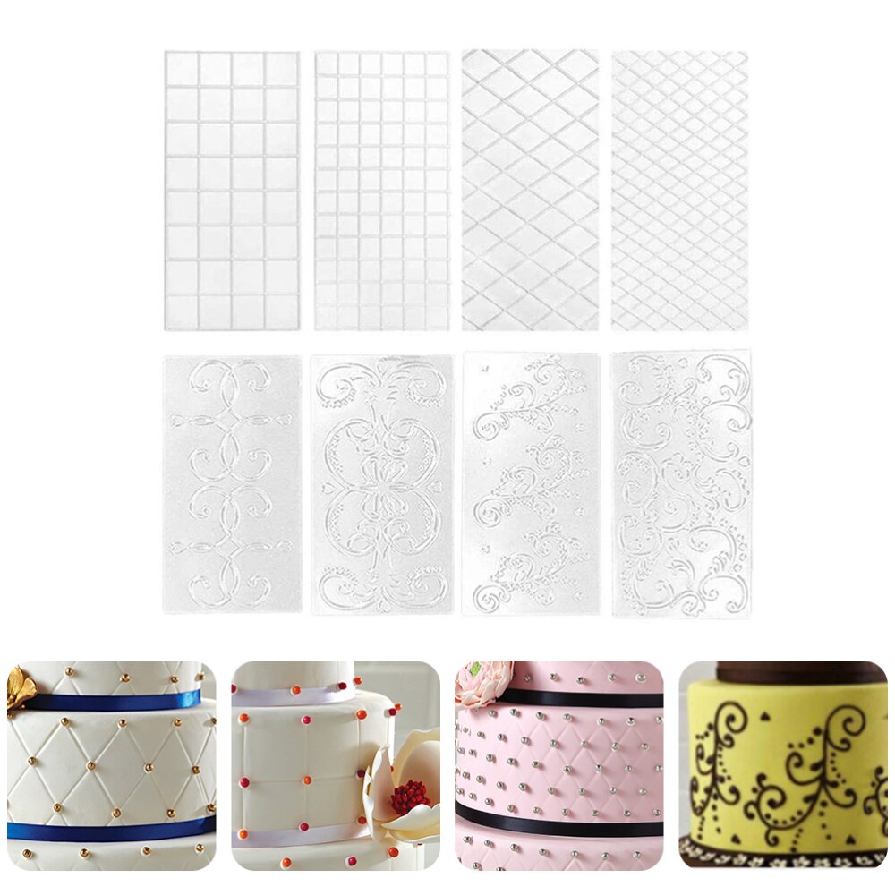 8pcs Plastic Cake Printing Template DIY Cake Stencil Template (Transparent)