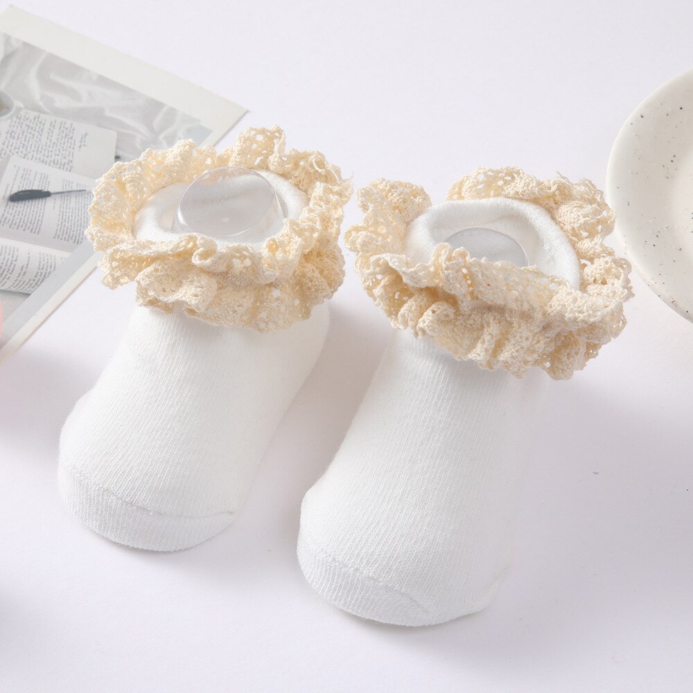 Snoep Kleur Kinderen Sokken Met Kant Meisjes Sokjes Zachte Baby Peuters Sokken Baby Kids Prinses Sok Voor Pasgeboren: White