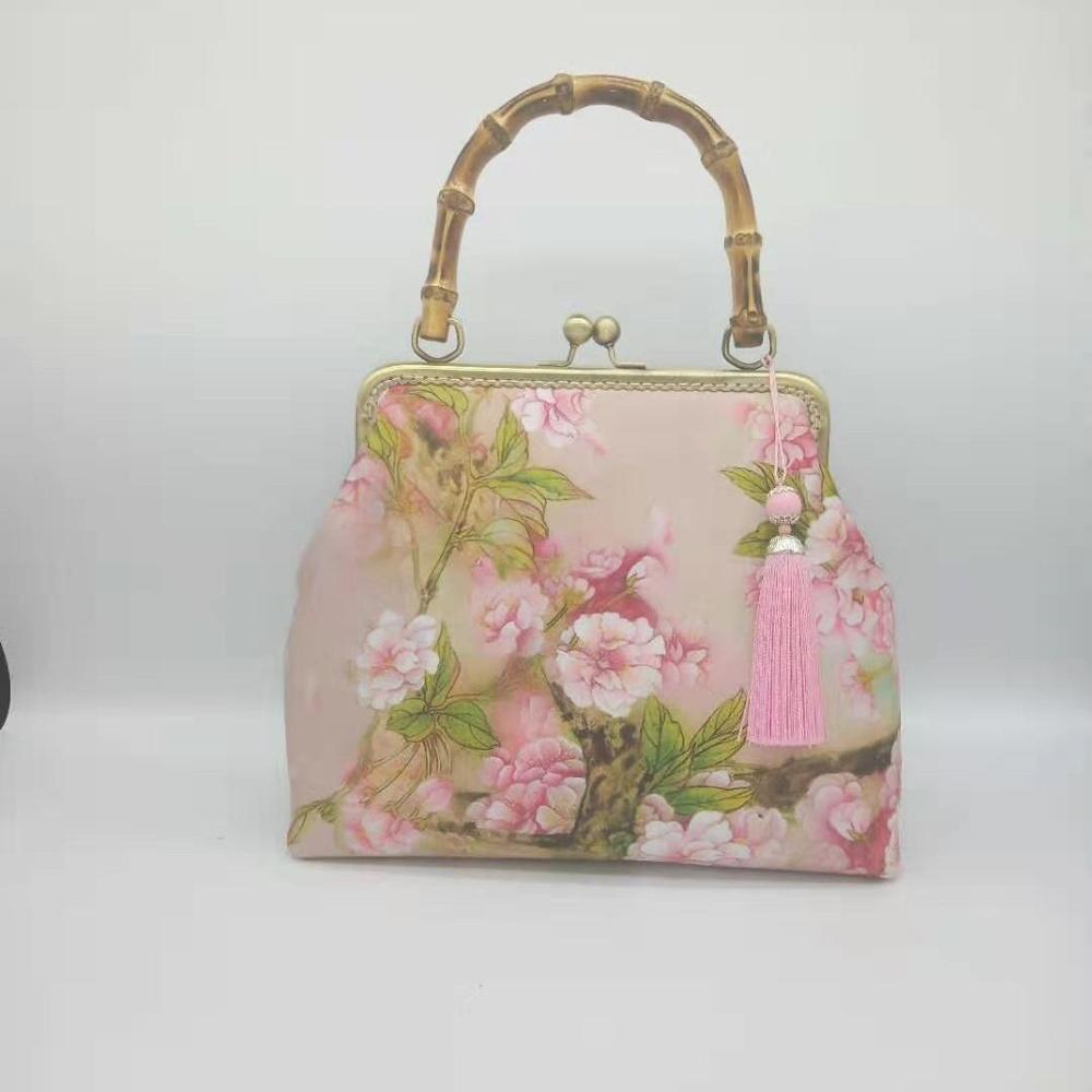 Unique Lock Shell Bags Wood Vintage Flowers Bag Chain Women Shoulder Crossbody Bag Pure Handmade Tote Women&#39;s Handbags: women bag 1