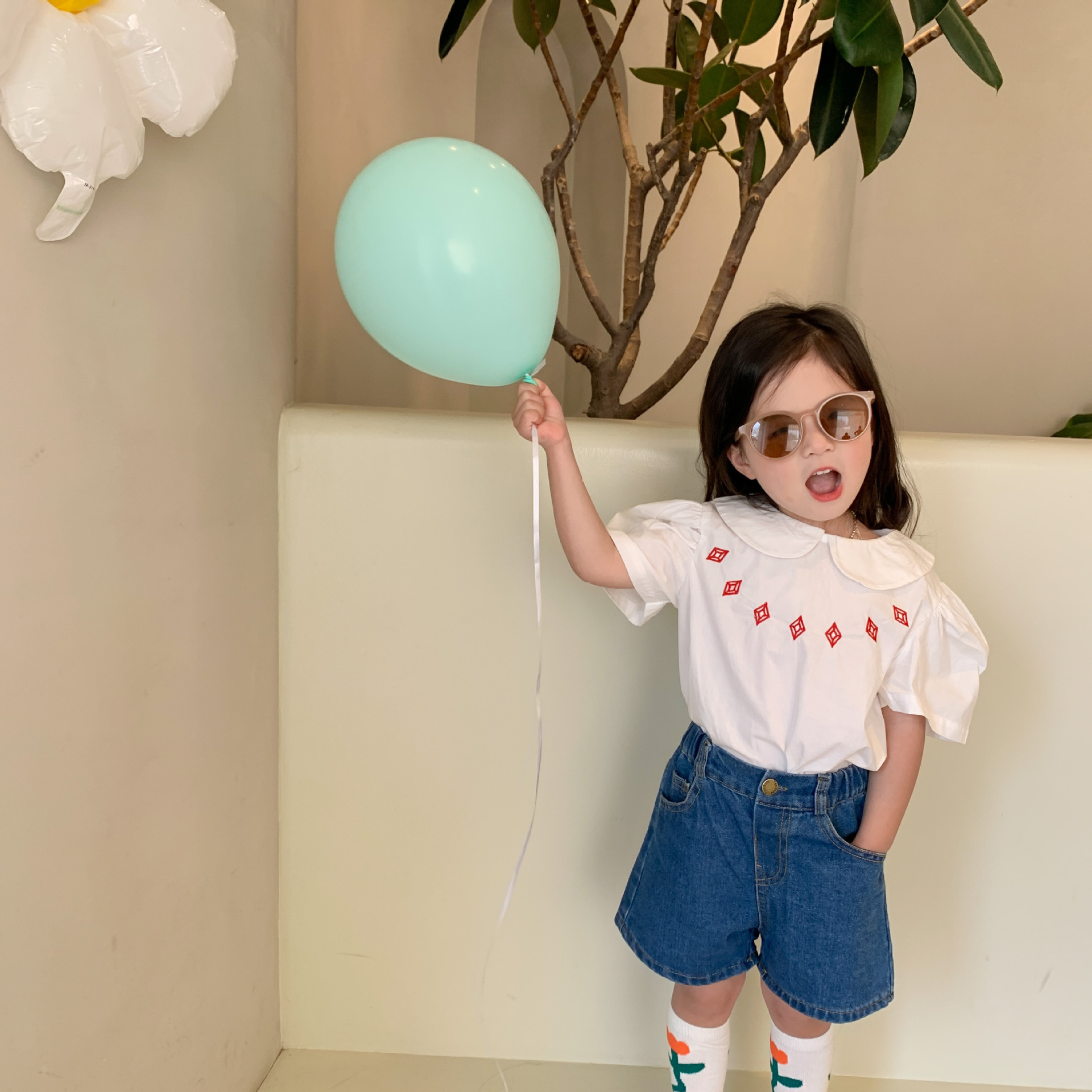 1828C abbigliamento per bambini camicia per bambina 2022 estate nuovo ricamo dolce camicia per bambina top 1-7 anni camicette per bambini