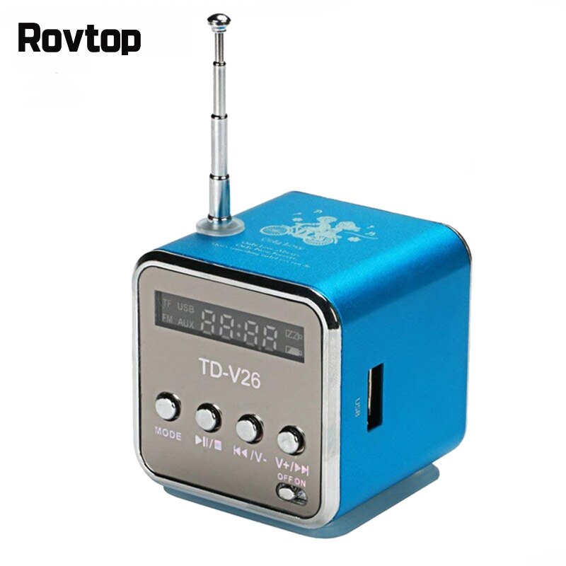Rovtop portátil TD-V26 digital fm rádio alto-falante mini receptor de rádio fm com lcd estéreo alto-falante suporte micro cartão tf