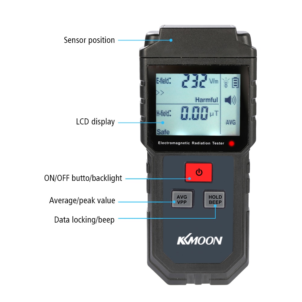 KKmoon Portable Electromagnetic Radiation Tester Handheld Digital LCD EMF Meter Electric Field Magnetic Field Dosimeter Detector