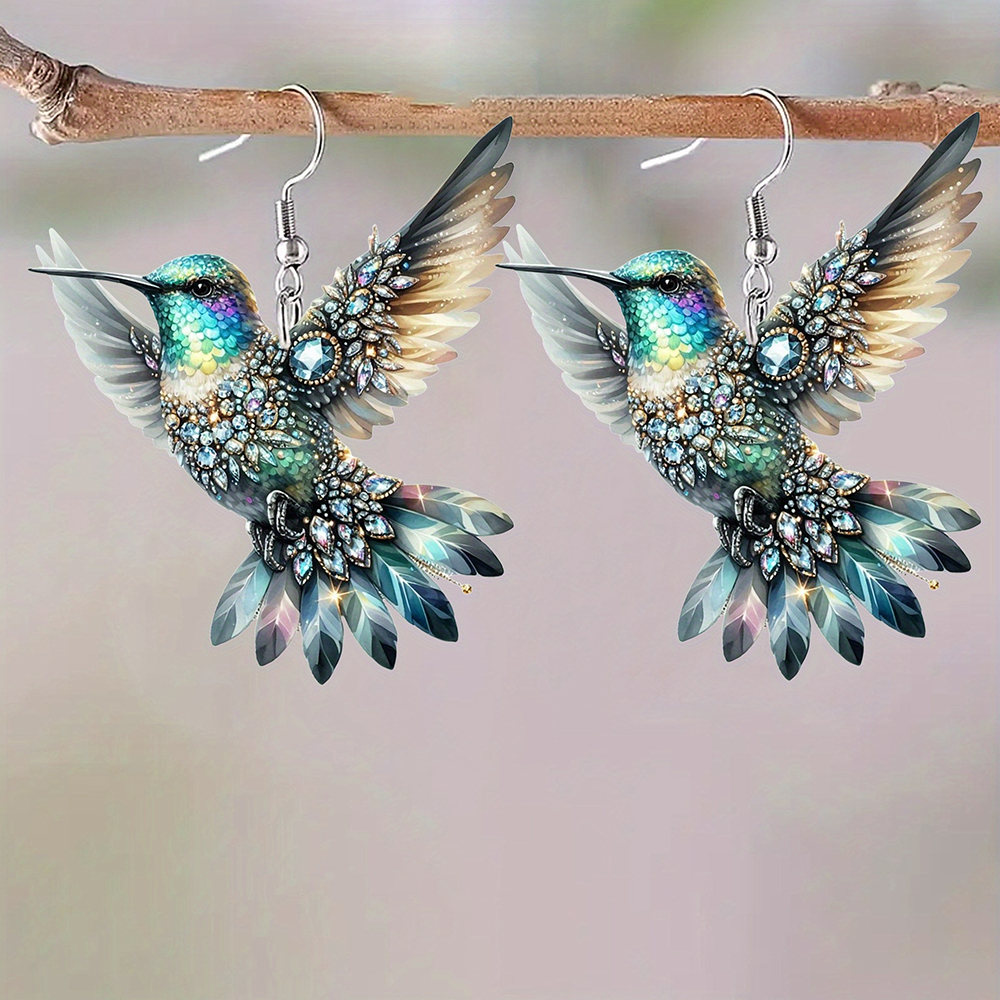 2D Acrylic Hummingbird Earrings Cute Bird Shape Earrings For Women Girls Ear Charms Dangle Jewelry Accessory
