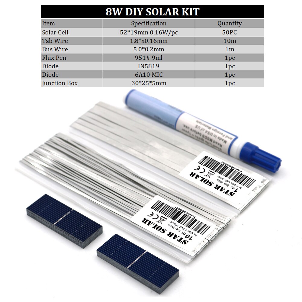 Diy solcellepanel 5w 6w 10w 15w 20w 25w 30w 40w 50w opladersæt polykrystallistisk solcelle tabbing wire samleskinne flux pen: P-diy -5219