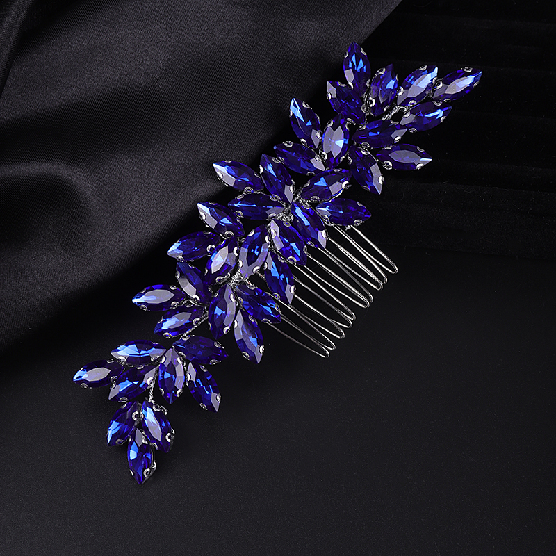 Accesorios para el cabello de boda con diamantes de imitación, tocado de novia de oro plateado, peine para el cabello, tocado para mujer, adornos: Azul