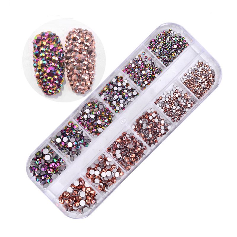 1 låda glitter naglar strass multi size flat-back ab kristaller stenar 3d berlocker diy tips nagelkonst dekorationer glänsande diamanter: A3