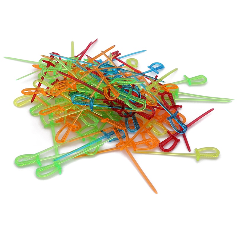 100 stks/set Transparante plastic zwaard vormige fruit vorken naald cake dessert praktische kleine vorken