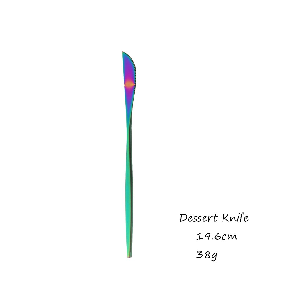 Vaisselle arc-en-ciel vaisselle ensemble de couverts en acier inoxydable de luxe couverts maison fourchette cuillère couteau cuisine dîner ensemble directe: 1Pc Dessert Knife