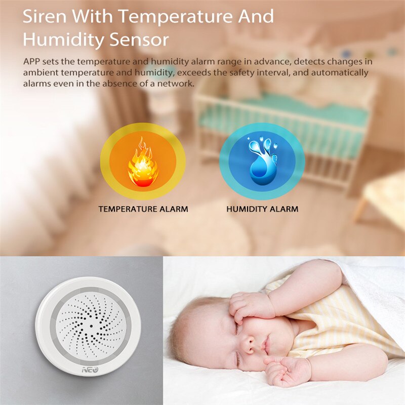 Smart Wireless WiFi Siren Alarm Sensor USB Power Via IOS Android APP Notification Plug and Play No HUB Requirement Alarm Siren