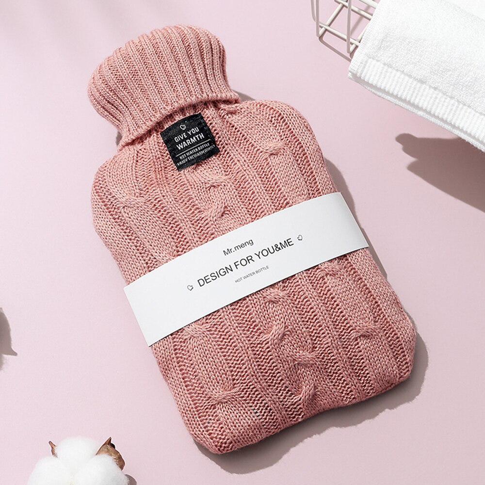 2000ml Water Bottle Knitted Cover Solid Color Water-filled Bag Cloth Cover Hand Warmer Winter Soft Water Bottle