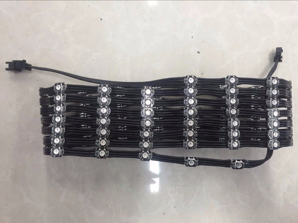 100pcs/string addressable WS2812B RGB led with heatsink;DC5V input;3cm wire spacing;with all black wire and black frame on led