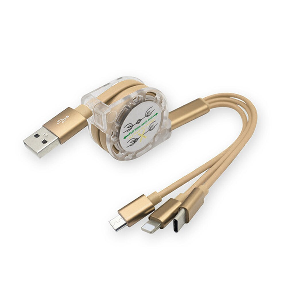 3 in 1 usb kabel til iphone samsung xiaomi multi hurtig opladning oplader usb type c type c micro usb kabel til mobiltelefon: Guld