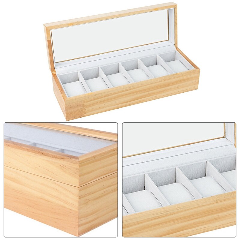 Solid Wood Watch Box Organizer with Glass Display Top By Case Elegance