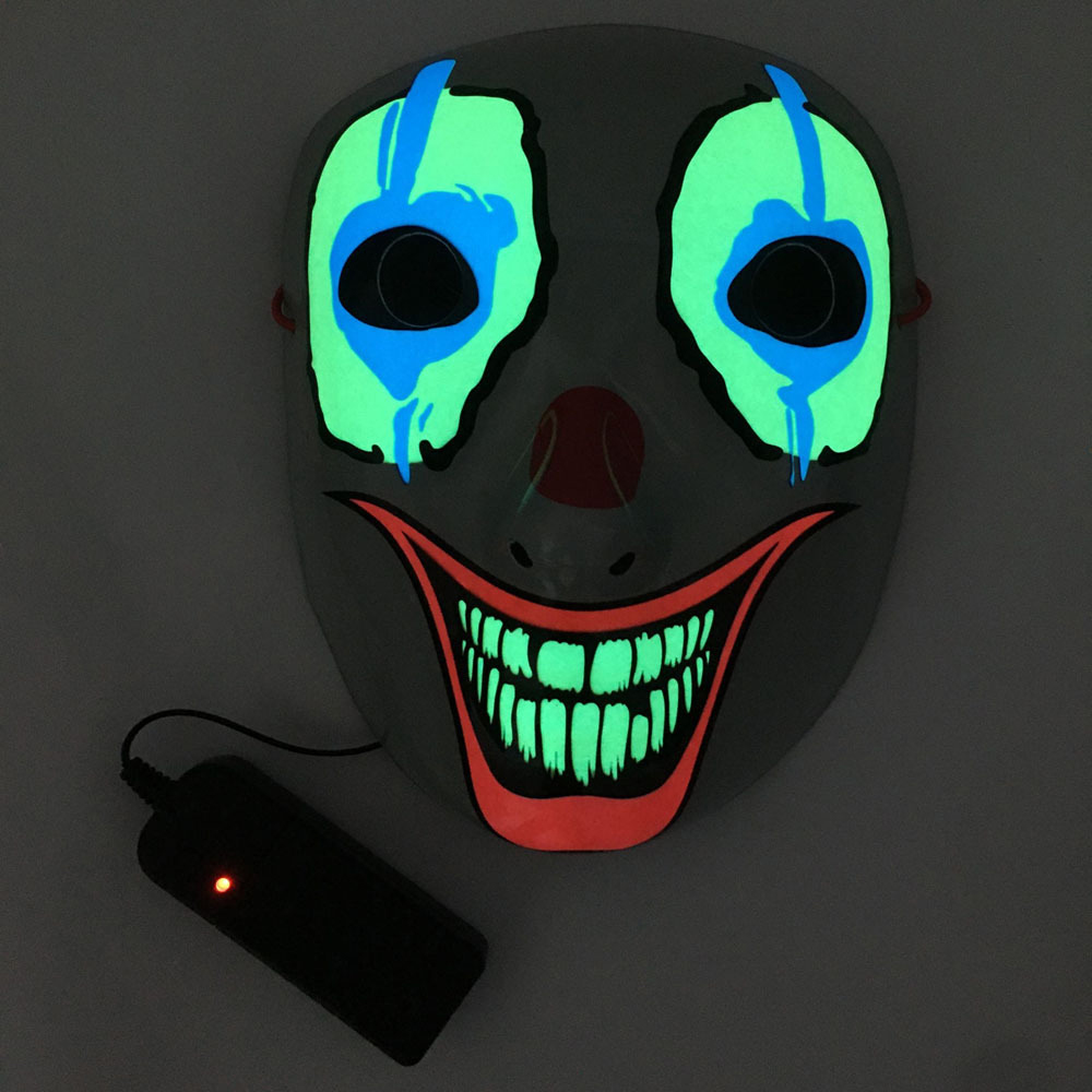 Clown LED Mask Halloween Party Mask Neon Light Up Luminous Wire Purge Scary: N17 clown mask