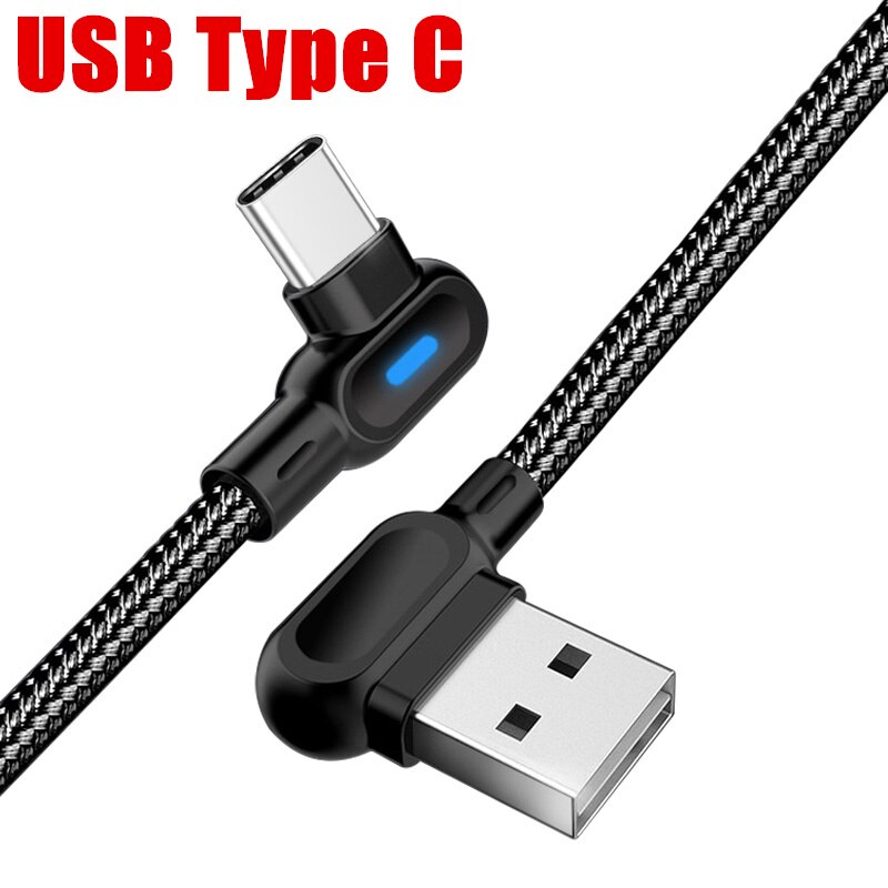 USB Type C Cable 2M For Xiaomi Redmi Note 8 7 Pro 90 Degree Fast Charging USB C Cable For Samsung S8 S9 Note 9 8 Plus USB Wire: Black Type c / 2m