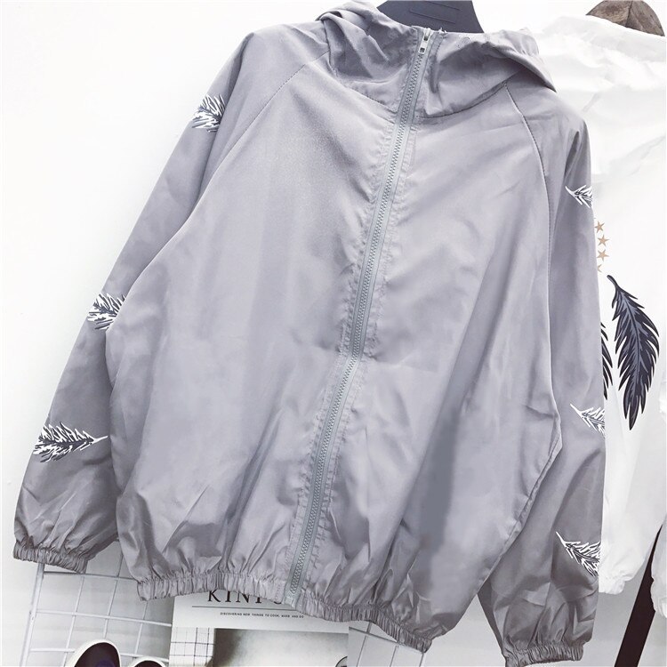Harajuku Autumn Women Bomber jacket Women Coat Summer Thin Sunproof Long Sleeve Zipper Top Coat Biker Casual Jacket Outwear: Gray / XL