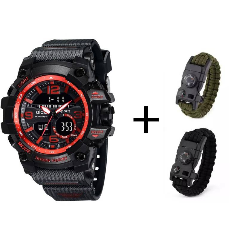 Addies herenhorloges g-stijl heren sporthorloge lichtgevende horloges heren sporthorloge heren waterdicht 30 meter waterbestendig: Rood-alles