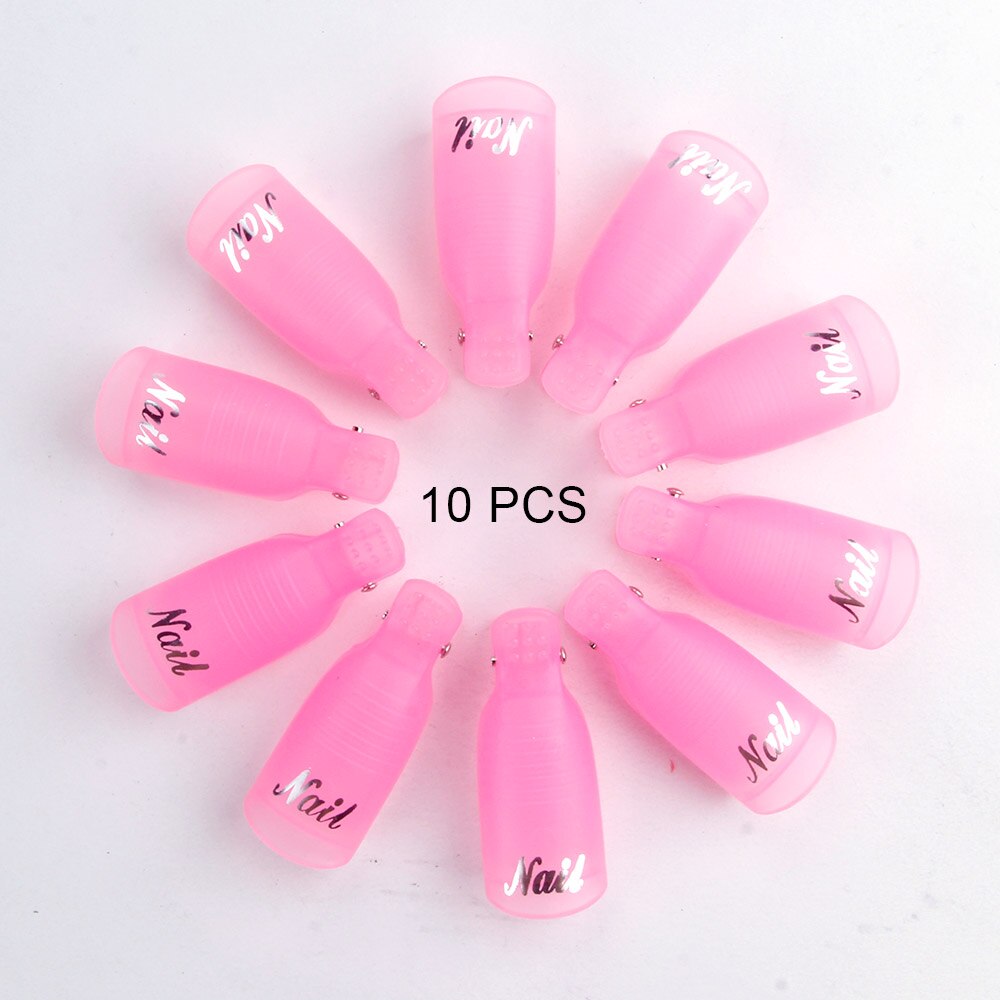10Pcs Nagellak Remover Clip Losweken Cap Nail Art Uv Gel Polish Remover Wraps Plastic Cleaner Nagels tips Voor Vingers Tool: Barbie Pink
