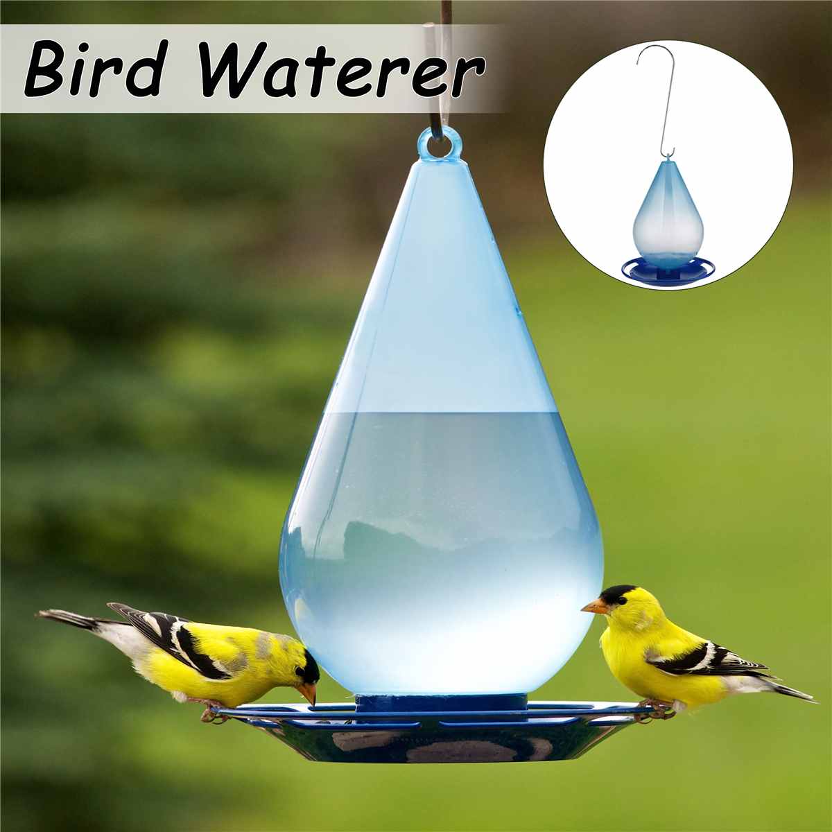 Wild Bird Hanging Water Feeders Water Droplet Shaped Bird Waterer Automatic Feeding Tool with Hook Outdoor Garden Decor