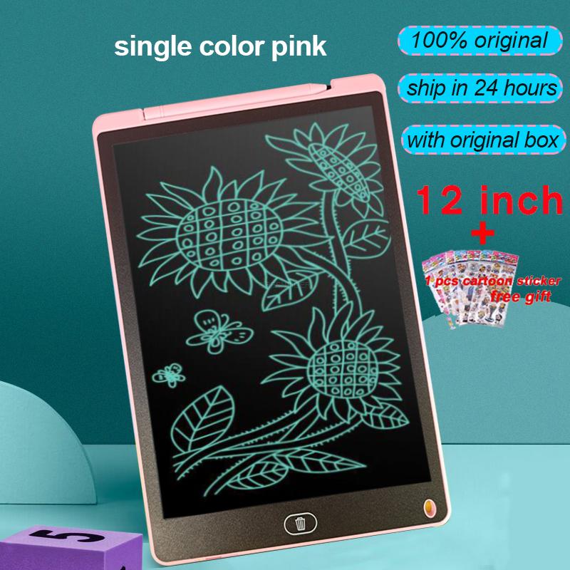 Tablero de escritura inteligente de 12 pulgadas, tableta de dibujo con pantalla LCD, tabletas gráficas digitales, almohadilla de escritura electrónica con bolígrafo: Single color pink