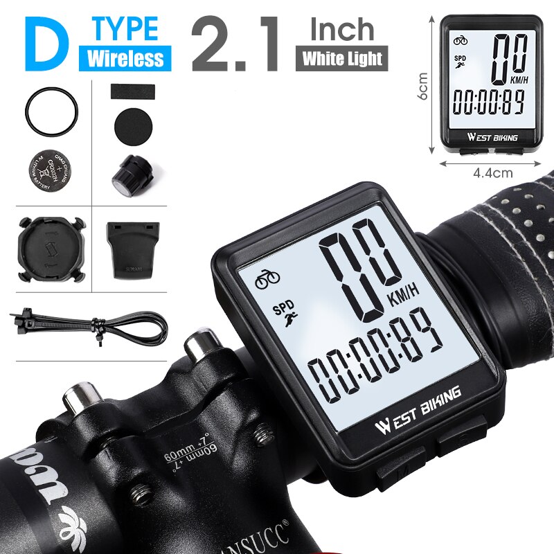 WEST BIKING-velocímetro de ciclismo, ordenador con pantalla grande de 2,8 pulgadas, resistente al agua, 20 funciones, inalámbrico y con cable, para bicicleta de montaña: D Wireless White
