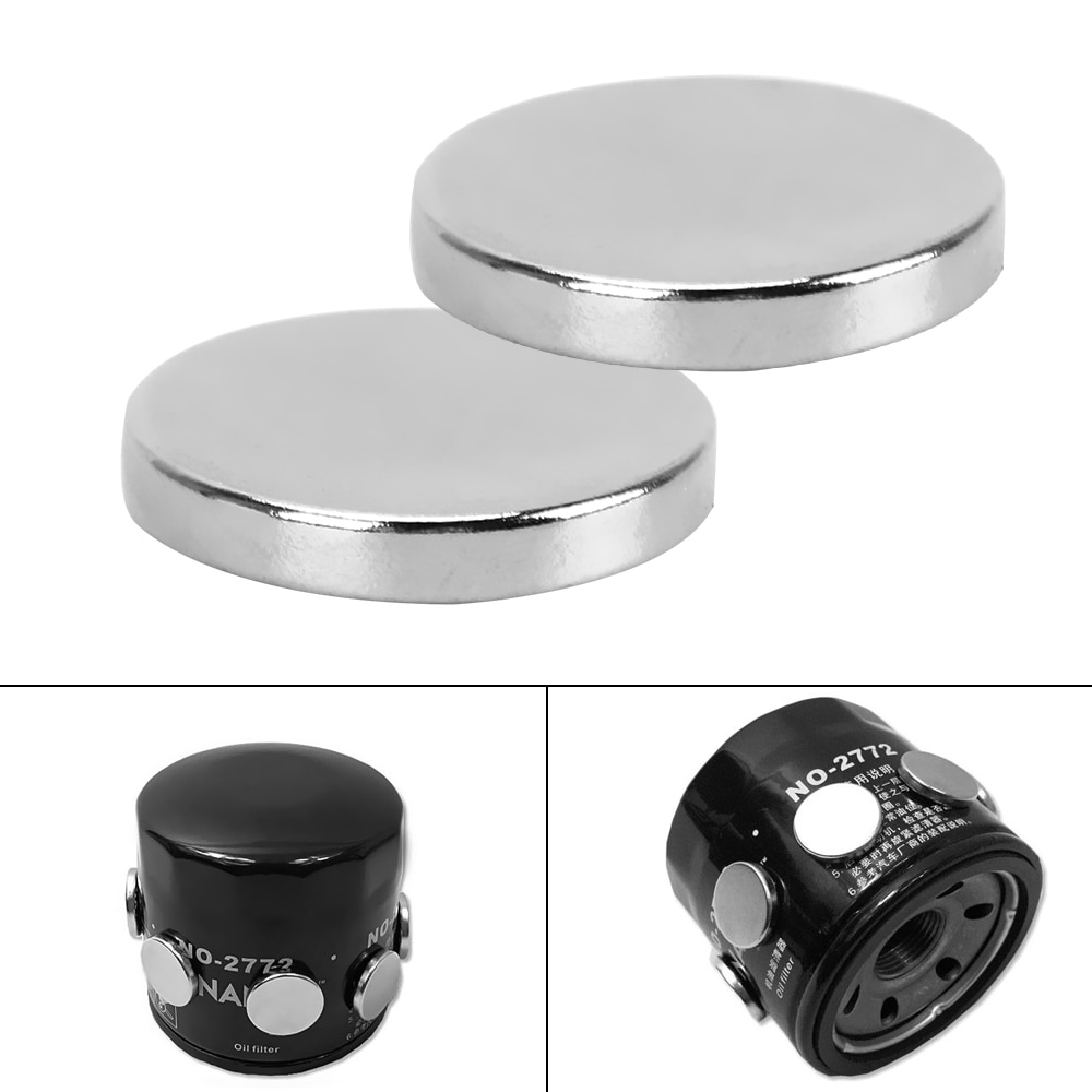 2 piezas de filtro de aceite de motor de coche imán economizador de combustible para el cuerpo de hierro ATV SUV del motor de la motocicleta aceite protector de adsorción fuerte
