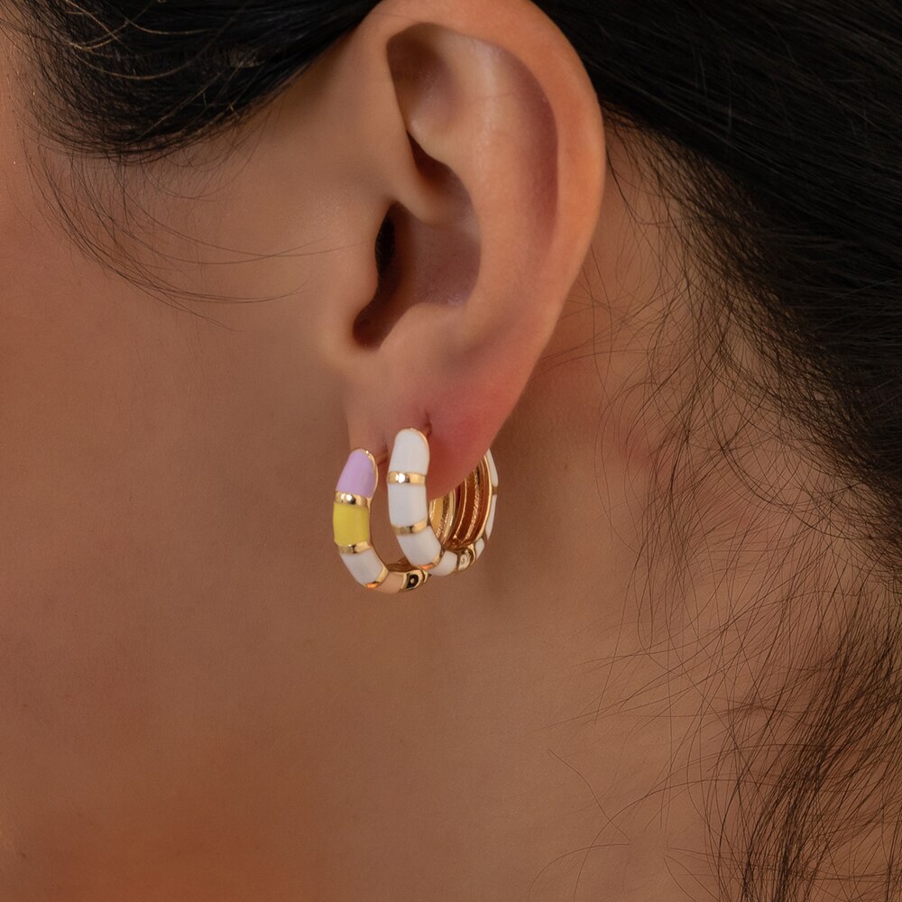 Mini Mooie Enamel Rainbow Ronde Cirkel Hoop Oorbellen Voor Vrouwen Kleurrijke Huggie Hoops Piercing Pendientes Sieraden