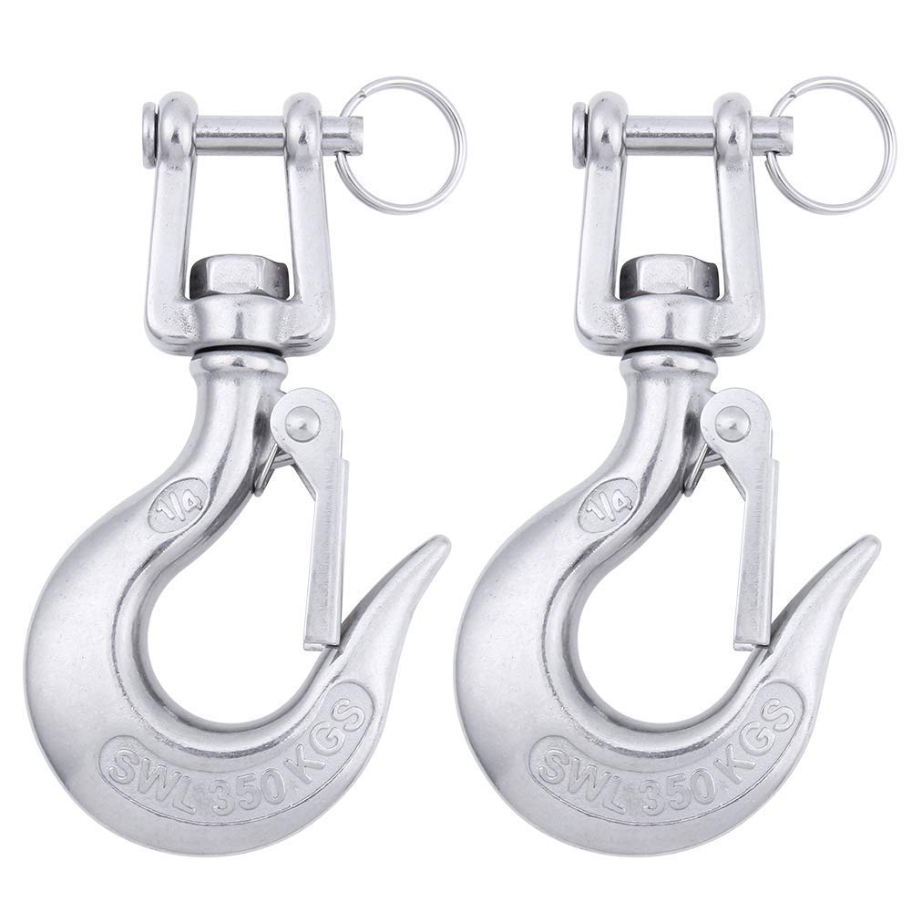 2Pcs Slip Hook (771lb/ 350kg) 304 Stainless Steel Clevis Hook Safety Hook with Safety Latch Swivel Lifting Hook Capacity