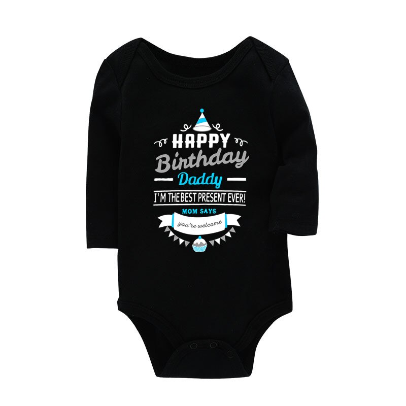 Pagliaccetti per neonati Body neonato in cotone Body manica lunga tuta per bambini buon compleanno papà stampato vestiti per bambina: Black / 6-9M