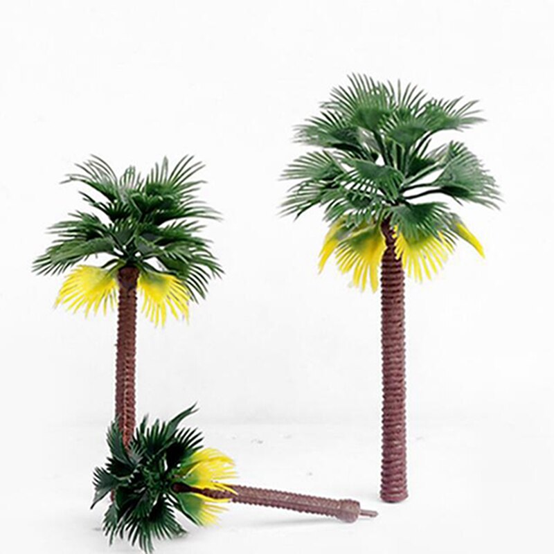 6Pcs Kunstmatige Plastic Boom Layout Regenwoud Plastic Palmboom Diorama Landschap Model Kunstmatige Palmbladeren