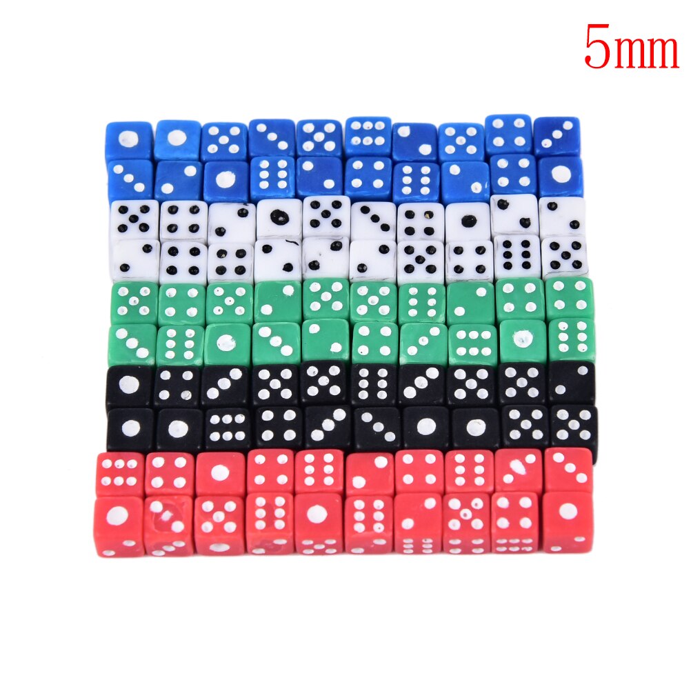 Dados de acrílico D6 para juego, dados pequeños de color rojo, azul, verde, blanco y negro, estándar de 5mm, 20 unidades